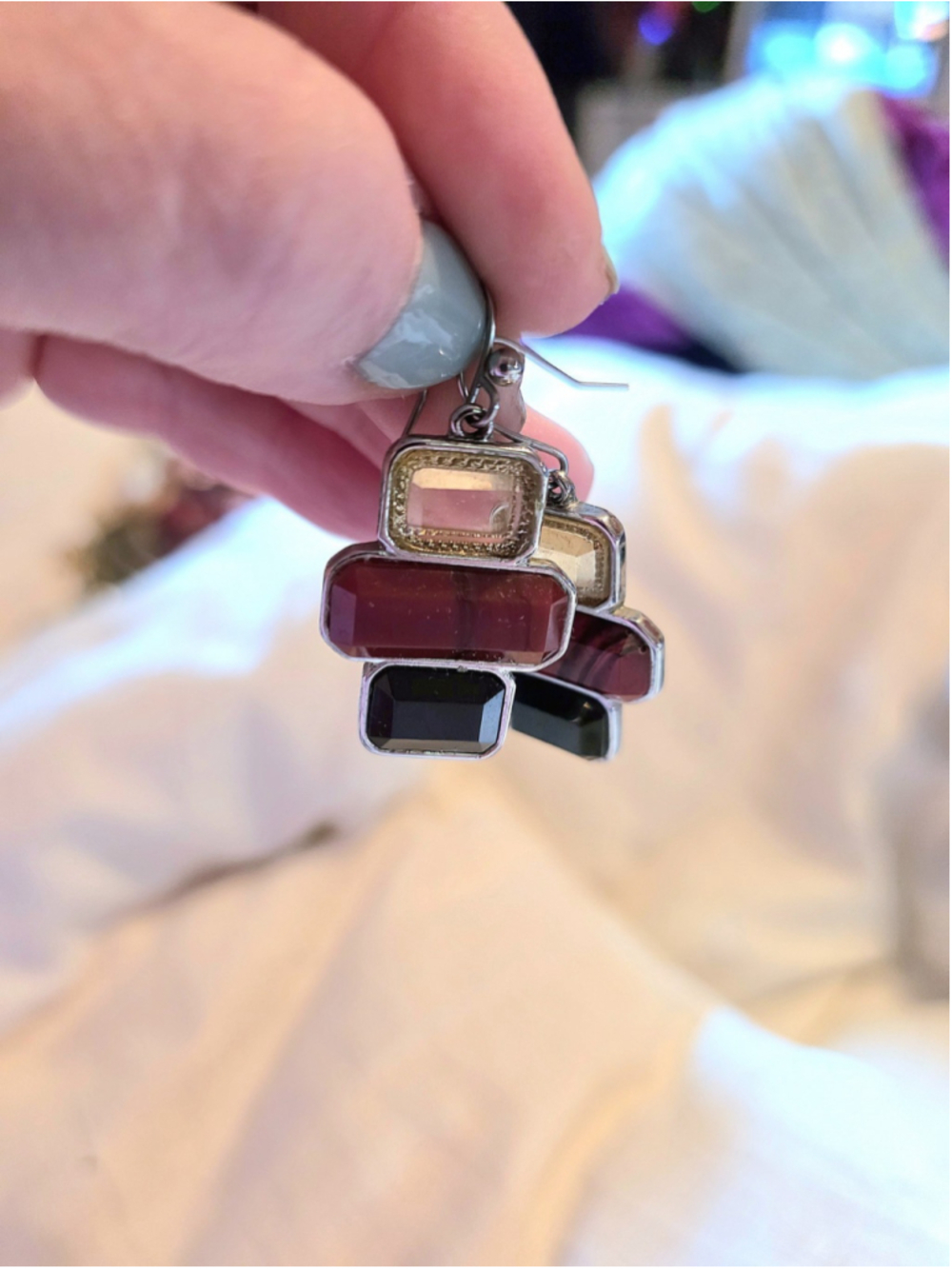 Vintage Chico's Geometric Multicolor Glass Stones Earrings